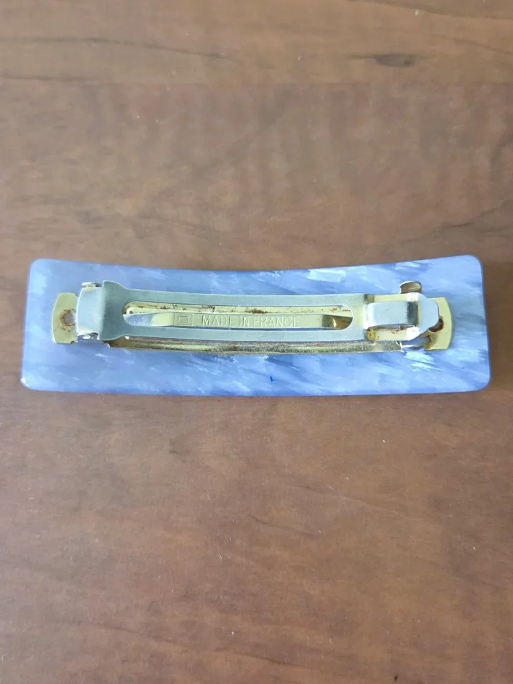 French Hair Barrette France Blue Pearl-like Design Rectangular  Made in France